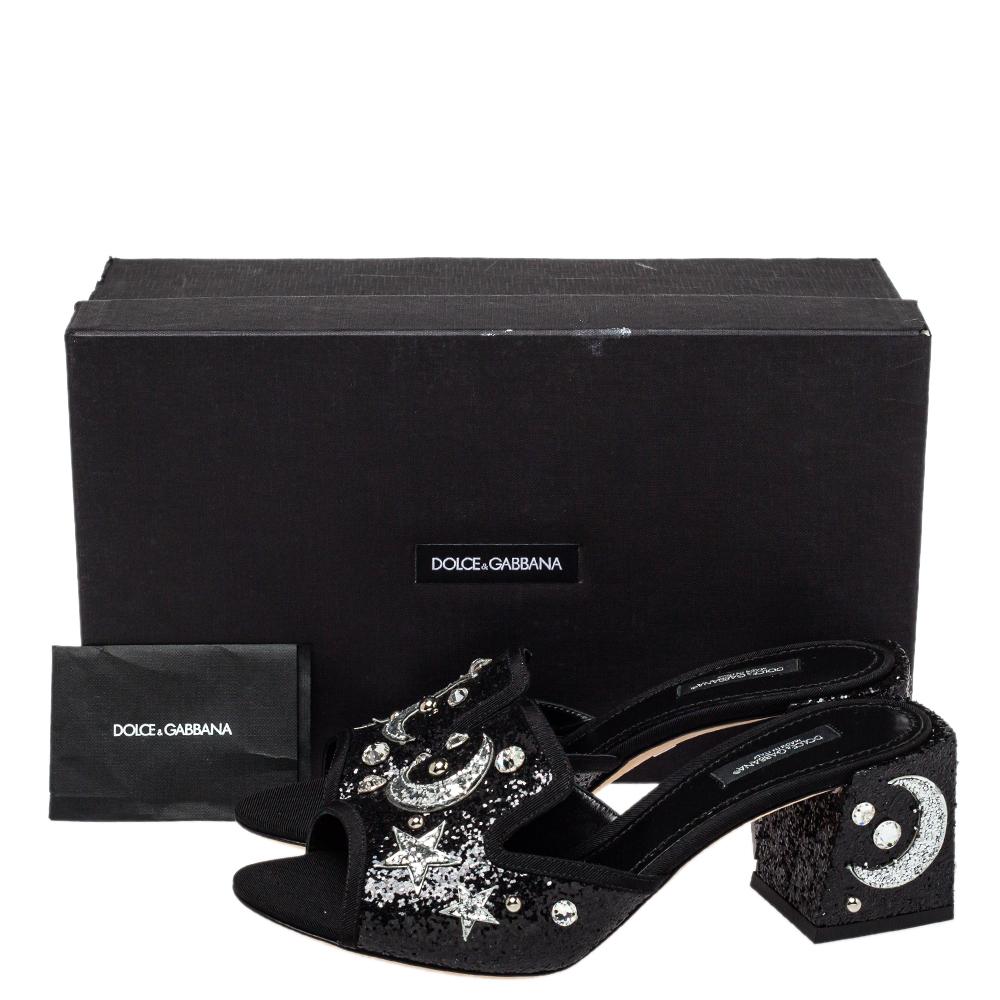 Dolce & Gabbana Black Glitter Bianca Star And Moon Slide Sandals Size 38 1