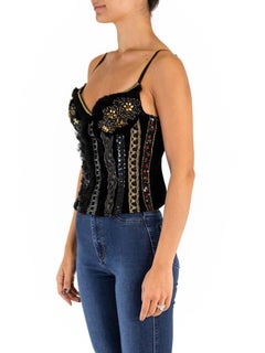 Dolce & Gabbana Black & Gold Beaded Polyester Velvet Corset
