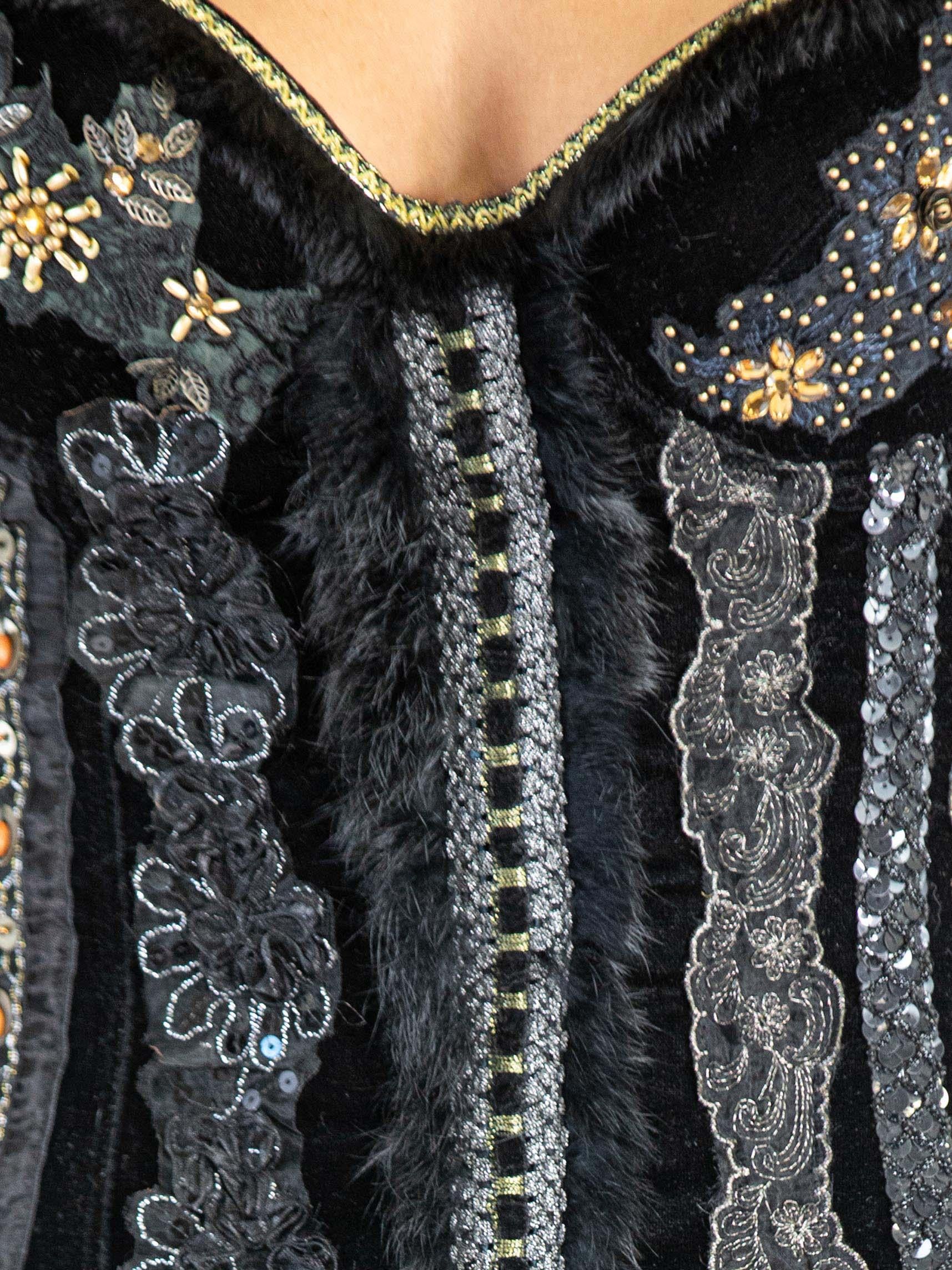 Dolce & Gabbana Black & Gold Beaded Polyester Velvet Corset For Sale 4