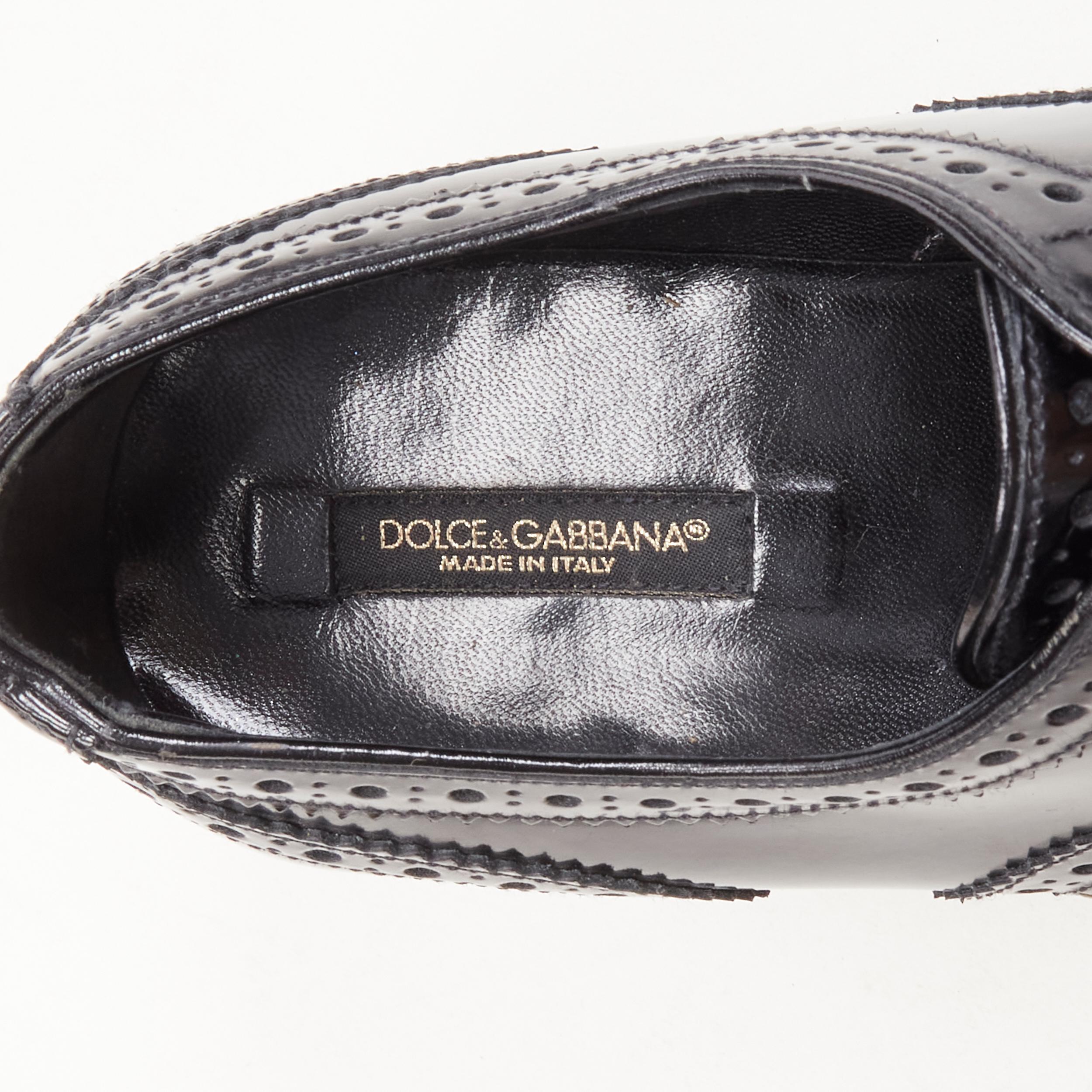 DOLCE GABBANA black gold crystal studded perforated brogue loafer EU38 3