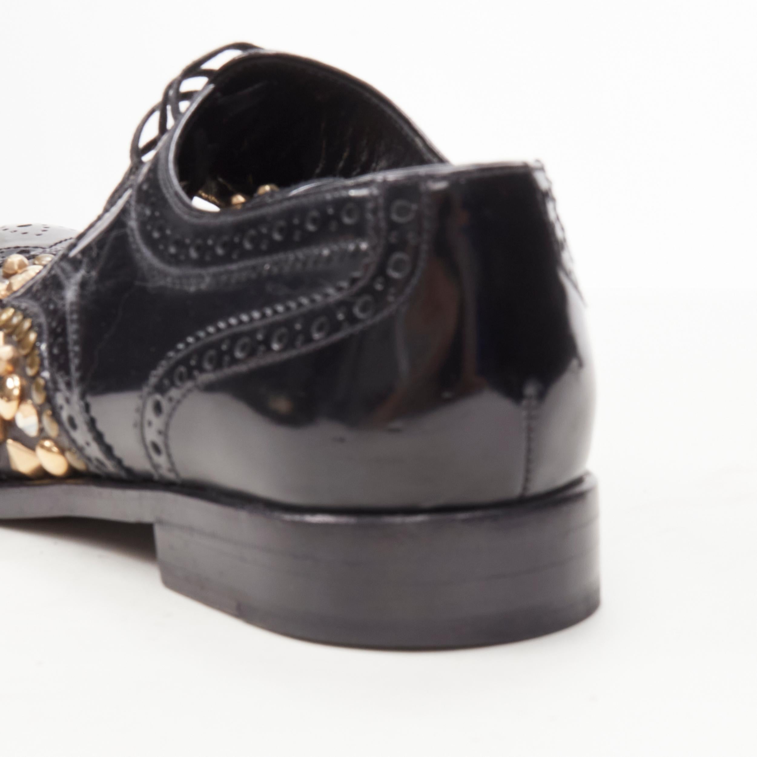 DOLCE GABBANA black gold crystal studded perforated brogue loafer EU38 1