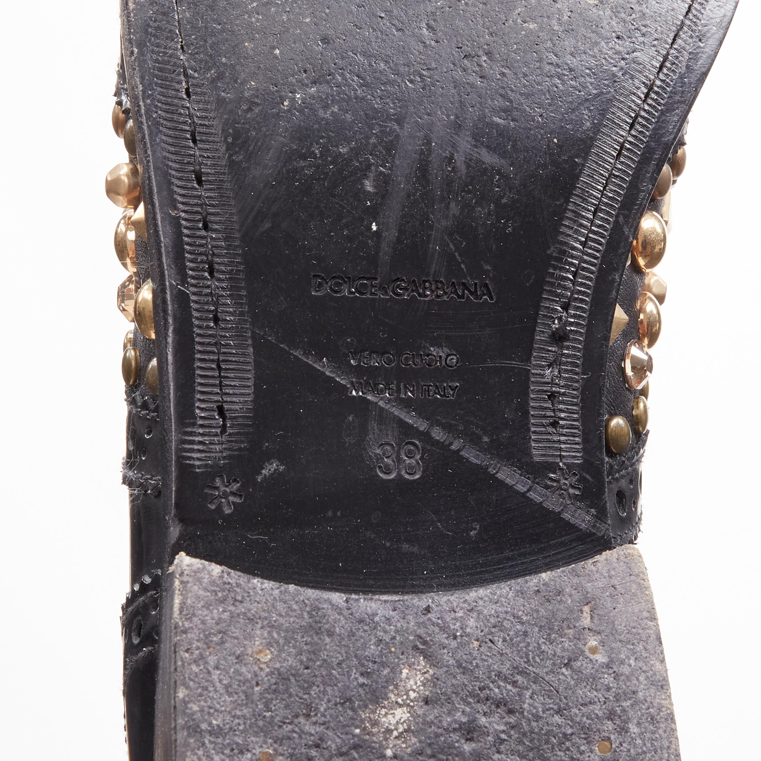 DOLCE GABBANA black gold crystal studded perforated brogue loafer EU38 2