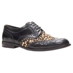 DOLCE GABBANA black gold crystal studded perforated brogue loafer EU38