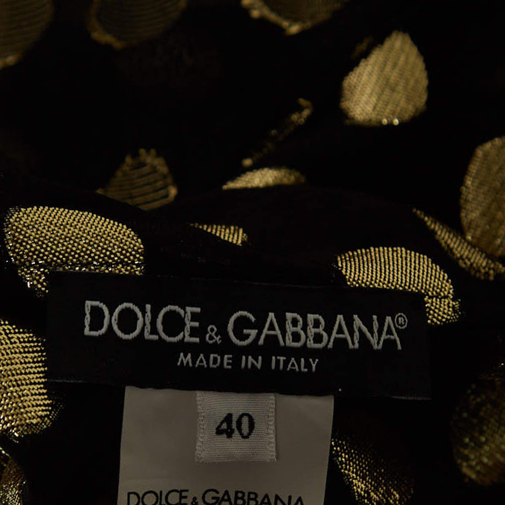 Dolce & Gabbana - Top à col montant en soie Lurex noir/doré à points S Pour femmes en vente