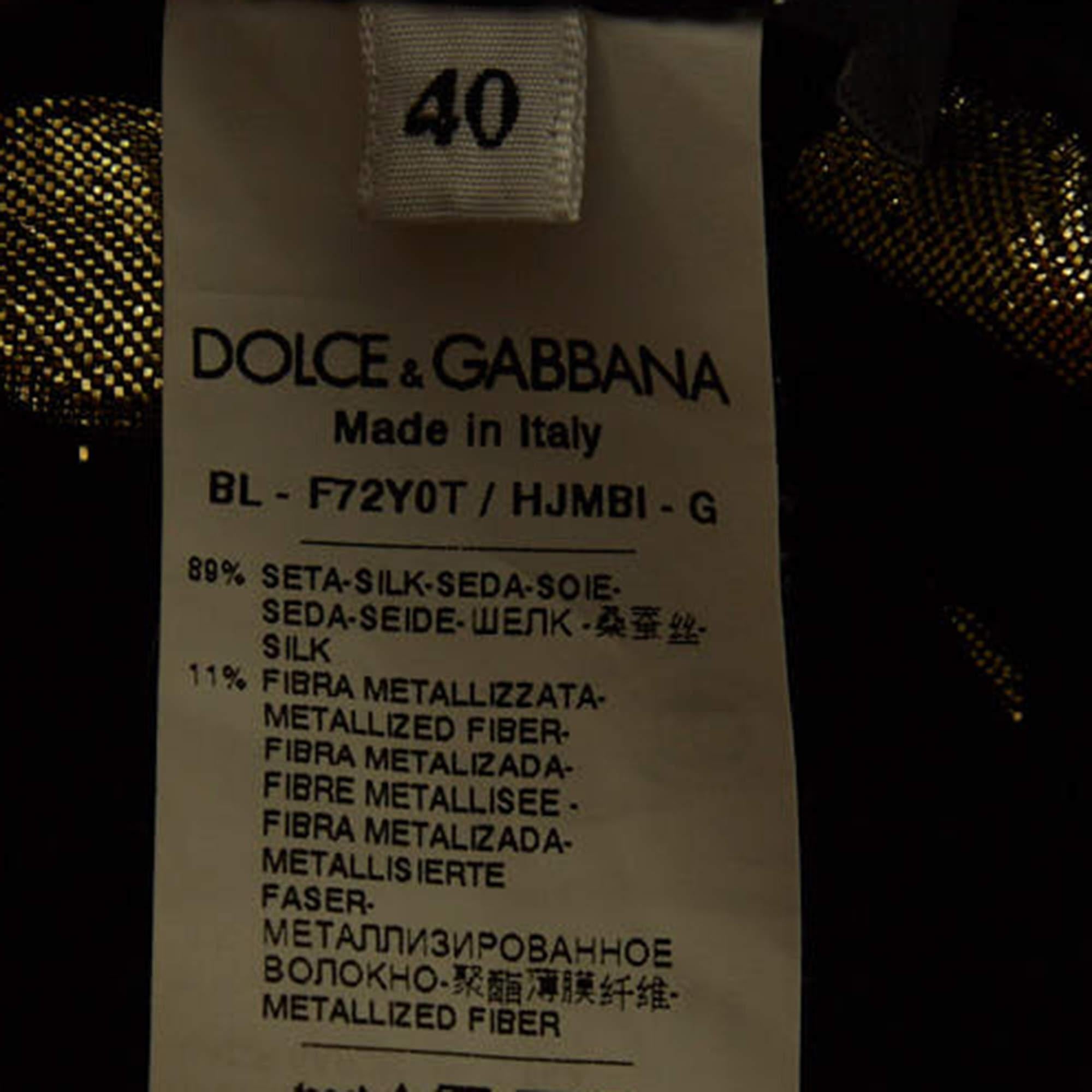 Dolce & Gabbana Black/Gold Dotted Lurex Silk High Neck Top S For Sale 1