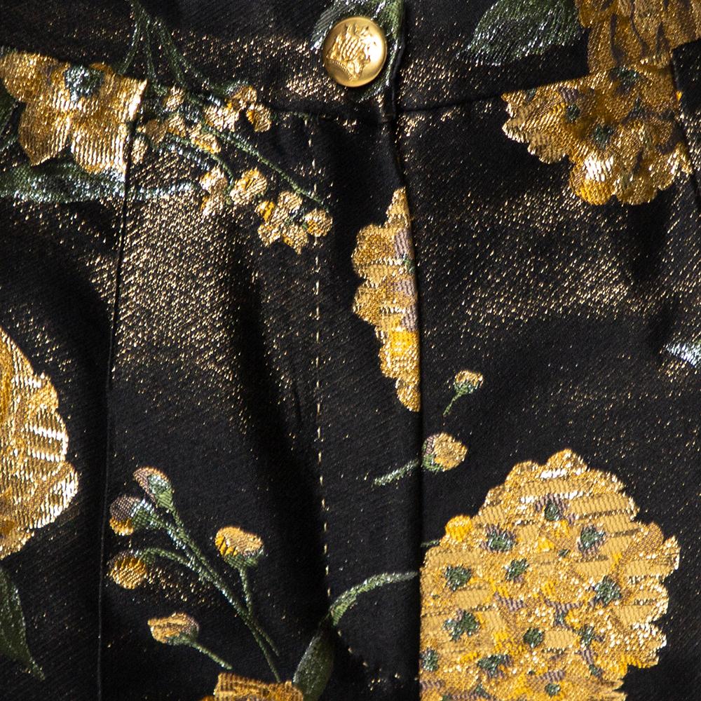 Women's Dolce & Gabbana Black/Gold Floral Jacquard Straight Leg Trousers S