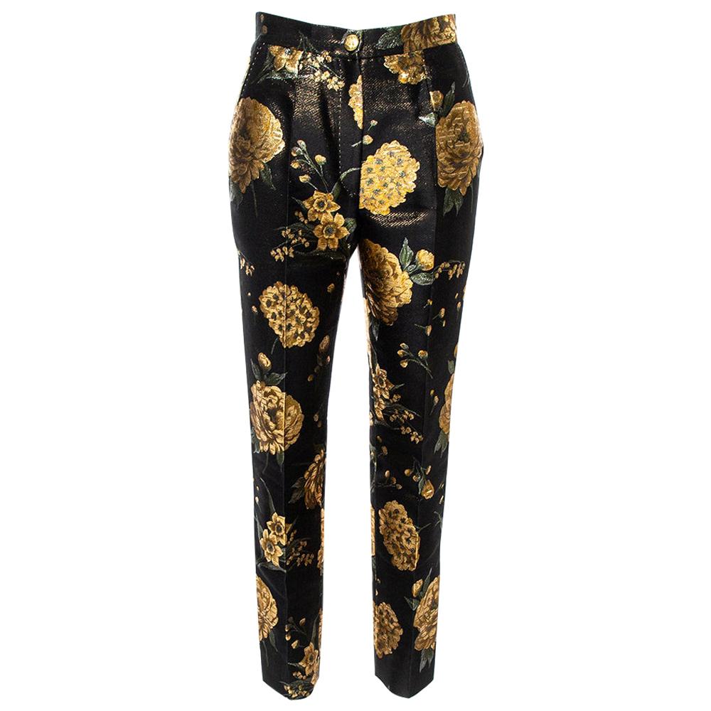 Dolce & Gabbana Black/Gold Floral Jacquard Straight Leg Trousers S