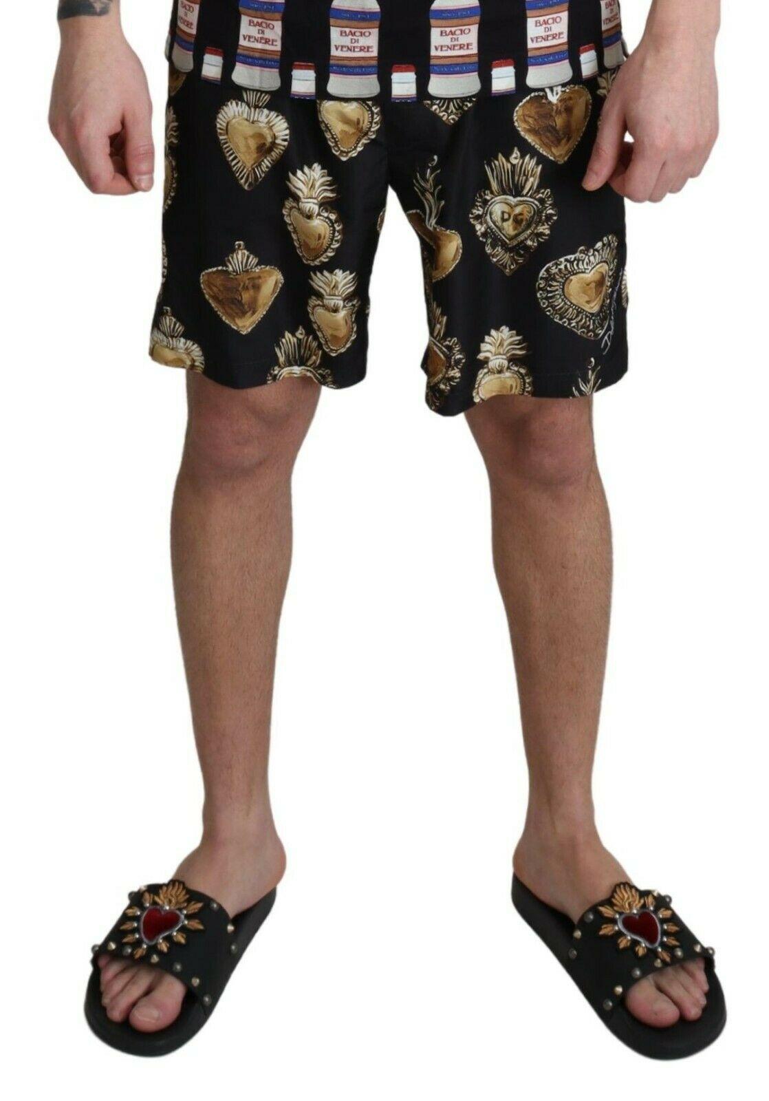 Dolce & Gabbana Black Gold Heart Crown Swimwear Swim Shorts Beachwear Boxer DG In New Condition In WELWYN, GB