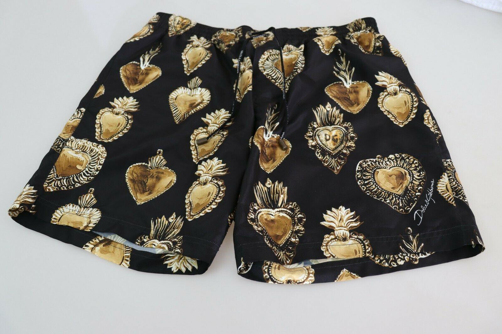 Men's Dolce & Gabbana Black Gold Heart Crown Swimwear Swim Shorts Beachwear Boxer DG