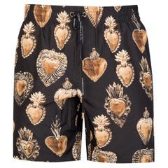 Dolce & Gabbana Black Gold Heart Crown Swimwear Swim Shorts Beachwear Boxer DG