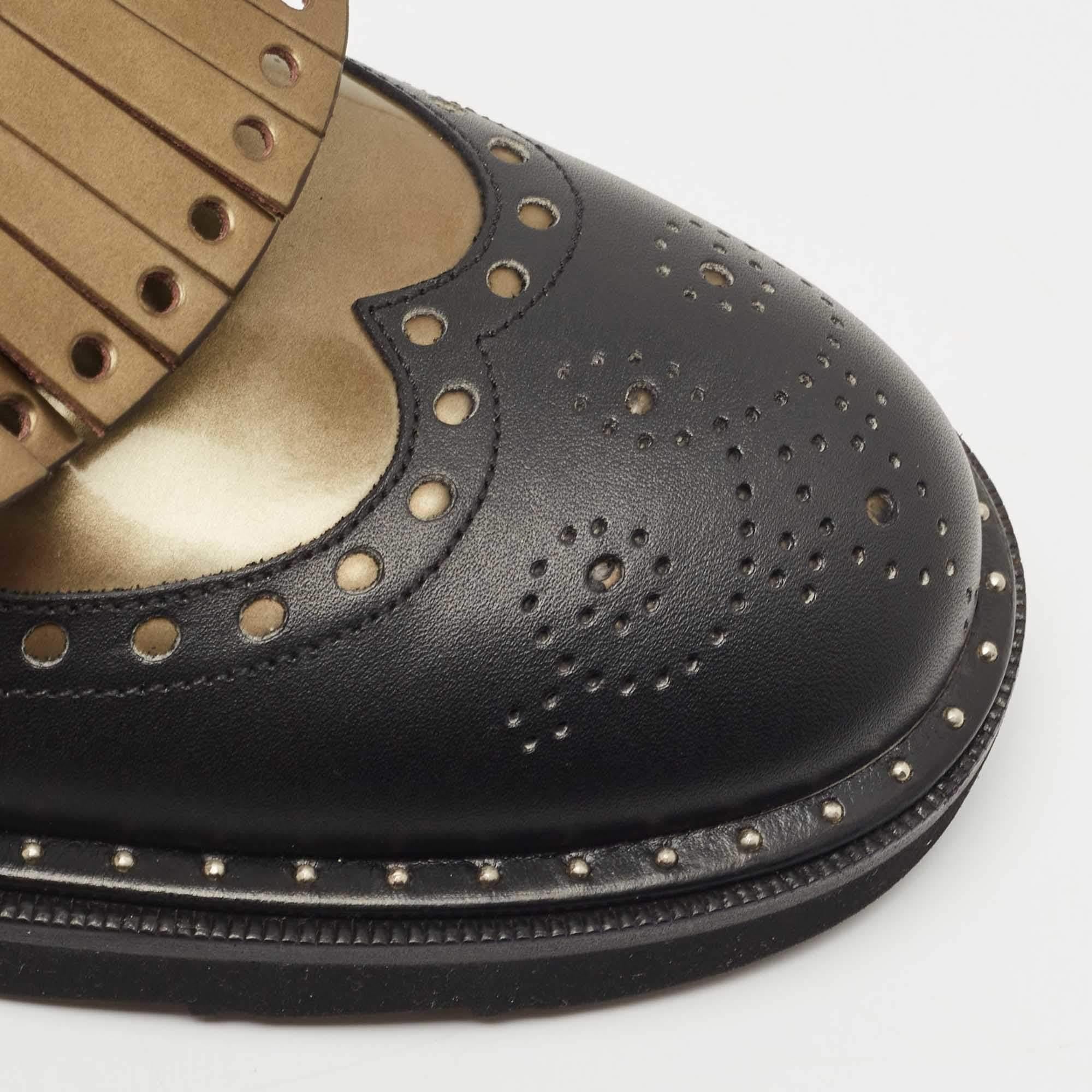 Dolce & Gabbana Black/Gold Leather Brogue Detail Fringe Oxfords Size 41 2