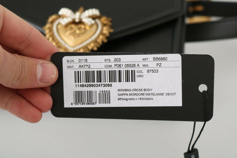 Dolce & Gabbana Devotion Medium Shoulder Bag Black Quilted Napa Leather  Pearl Heart Brooch
