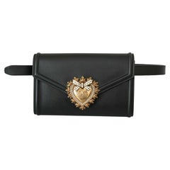 Dolce & Gabbana Black Gold Leather Devotion Clutch Bag Heart Pearls Pouch