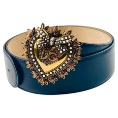 Dolce & Gabbana Black Gold Leather Devotion Sacred Heart Belt White Pearls 90cm