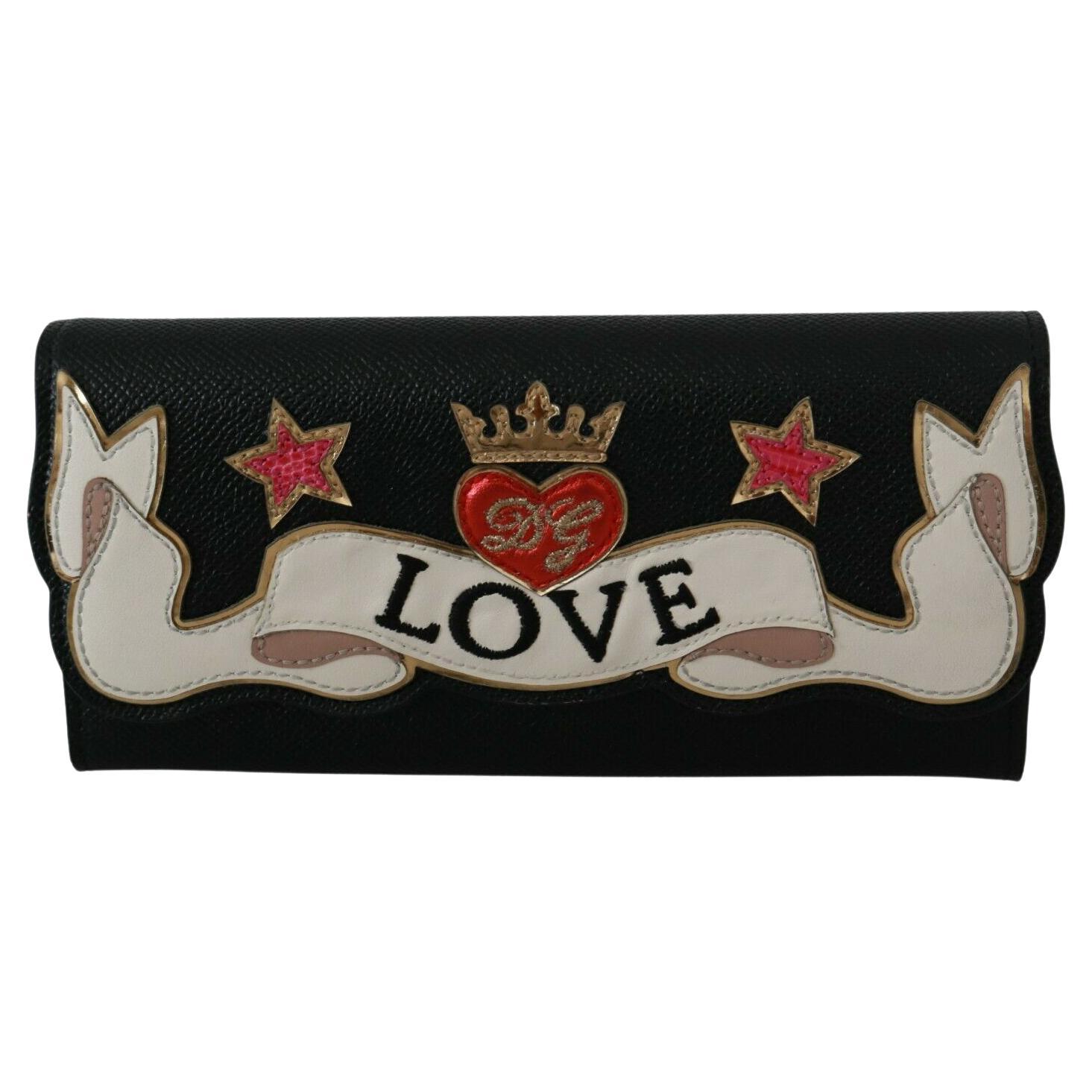 Dolce & Gabbana Black Gold Leather Love DG Wallet Continental Bifold Clutch Red