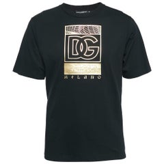 Dolce 
Gabbana Black/Gold Logo Print Cotton Jersey T-Shirt M