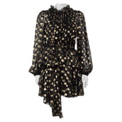 Dolce & Gabbana Black & Gold Lurex Polka Dot Silk Tiered Mini Dress M