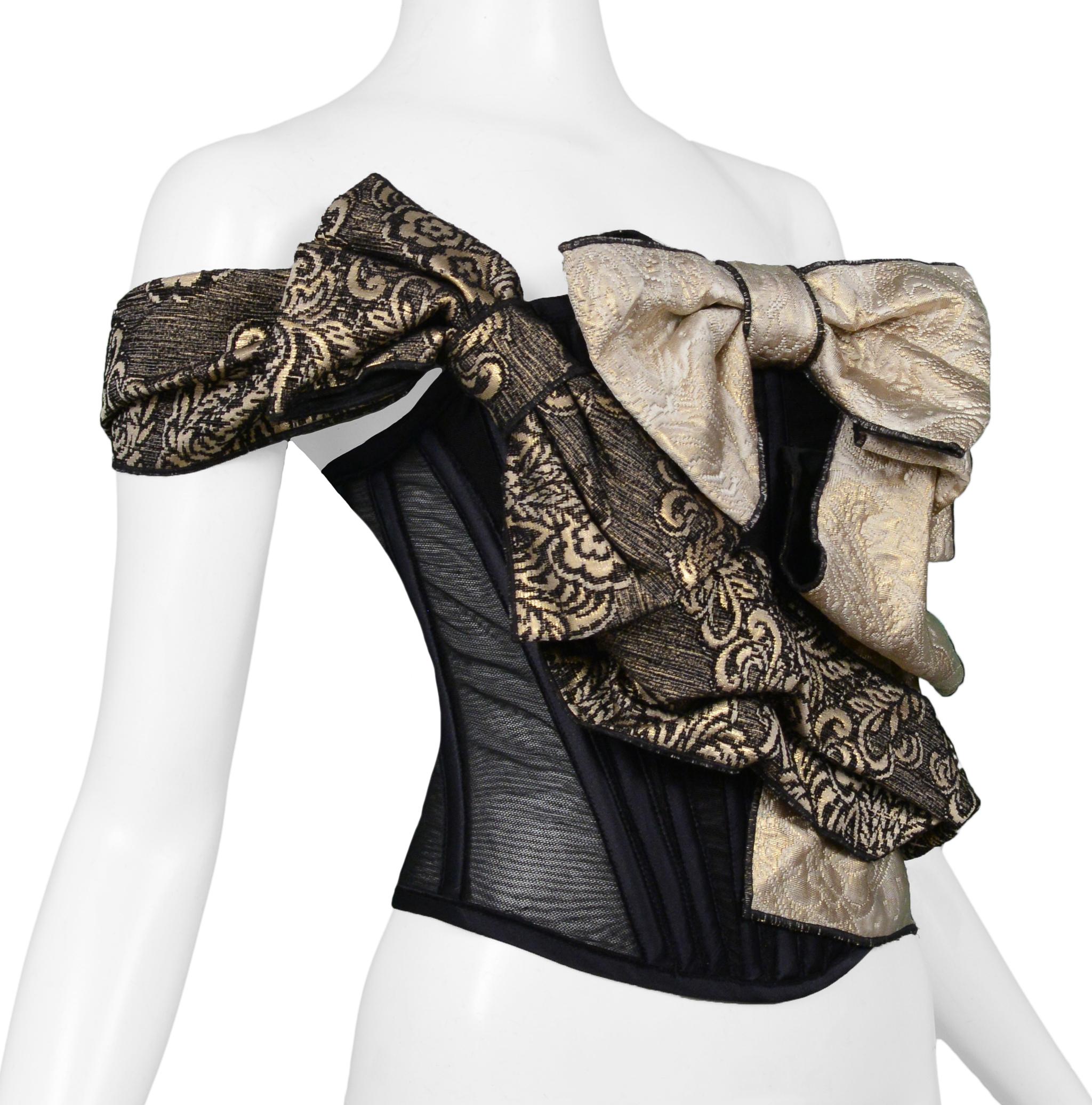 Dolce & Gabbana Black & Gold Multi Bow Corset Top 2009 In Excellent Condition For Sale In Los Angeles, CA