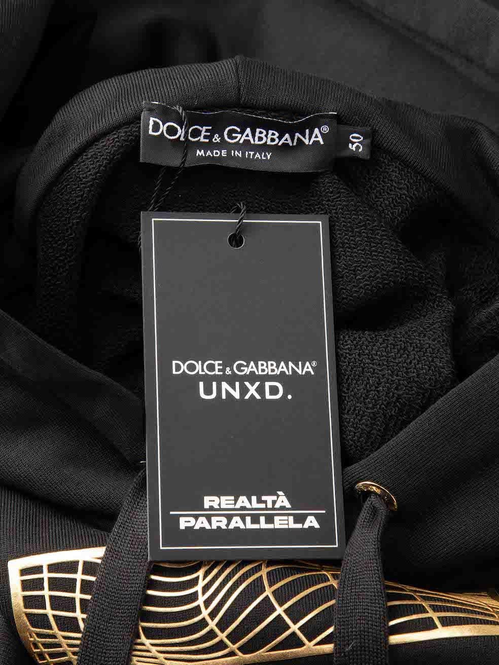 Women's Dolce & Gabbana Black Gold Realta Parallela Graphic Hoodie Size M For Sale