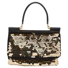 Dolce & Gabbana Black/Gold Sequin And Woven Fabric Miss Sicily Top Handle Bag