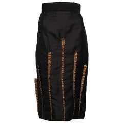 Dolce & Gabbana Black/Gold Silk Ruffled Midi Skirt M