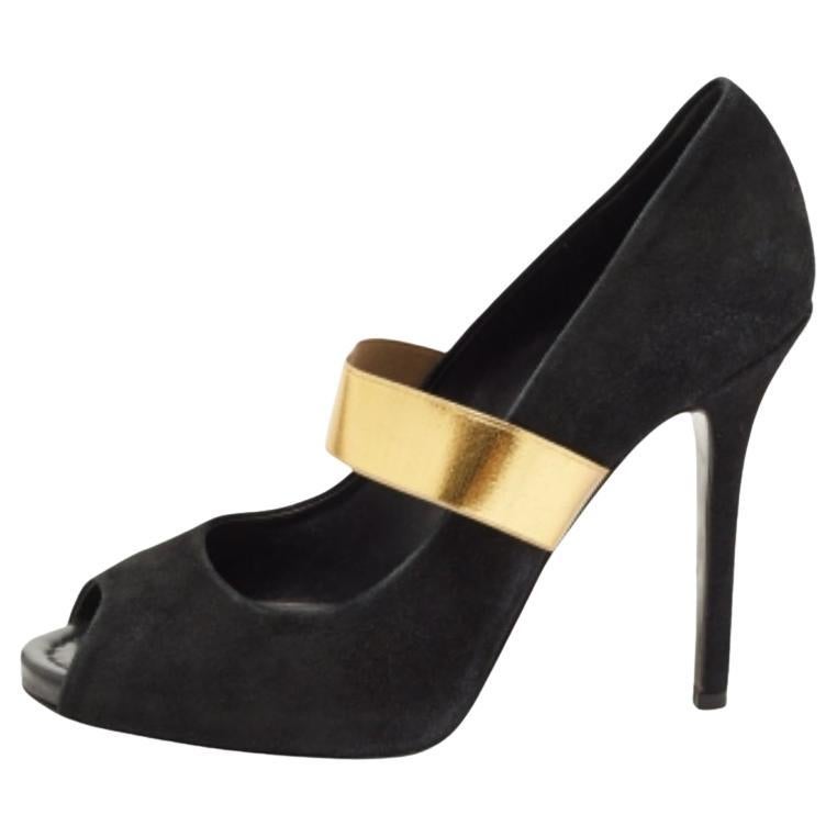 Dolce & Gabbana Black/Gold Suede & Elastic Band Mary Jane Peep Toe Pumps Size 39