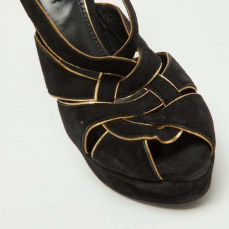 Noir Dolce & Gabbana Sandales à plateforme en daim noir/doré Taille 39 en vente