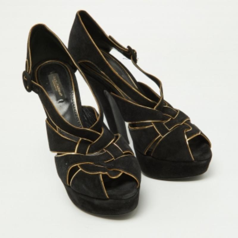 Dolce & Gabbana Sandales à plateforme en daim noir/doré Taille 39 Pour femmes en vente