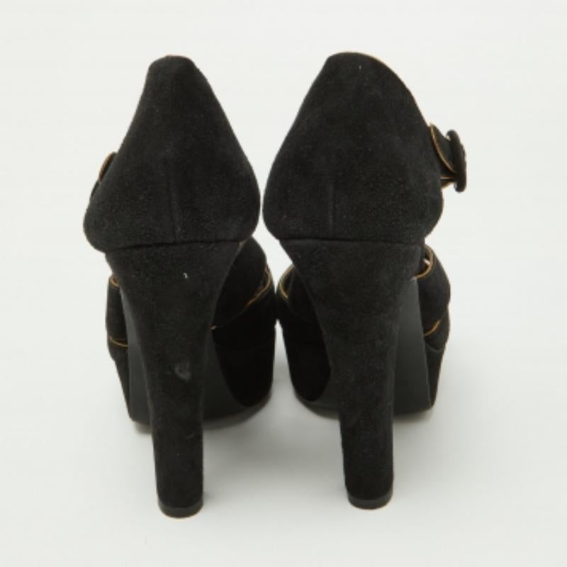 Dolce & Gabbana Sandales à plateforme en daim noir/doré Taille 39 en vente 1