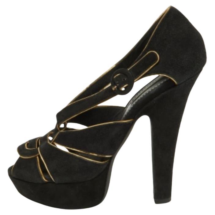 Dolce & Gabbana Sandales à plateforme en daim noir/doré Taille 39 en vente