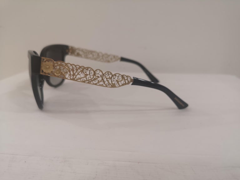 Dolce and Gabbana black gold sunglasses NWOT For Sale at 