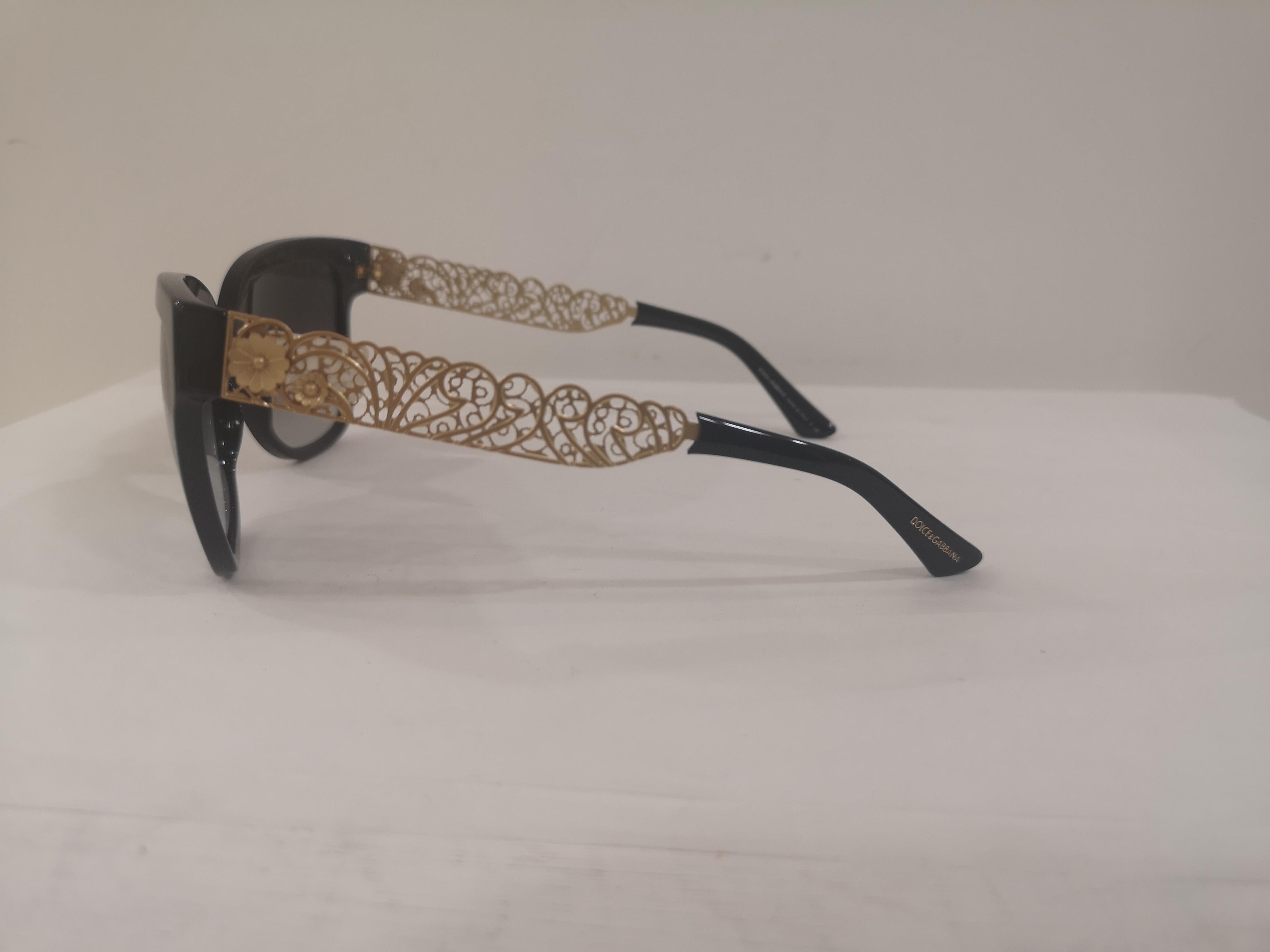 Gray Dolce & Gabbana black gold sunglasses NWOT For Sale