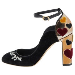 Dolce & Gabbana Black/Gold Velvet and Leather L' Amore Block Heel Pumps Size 39