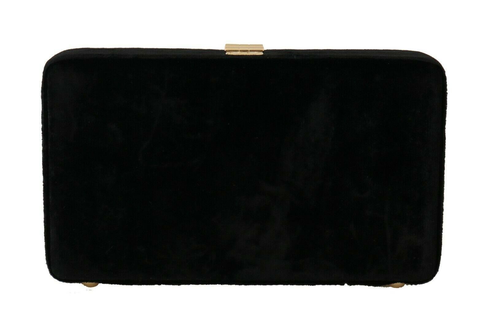 Dolce & Gabbana Black Gold Velvet Floral Box Bag Evening Party Clutch Purse In New Condition In WELWYN, GB
