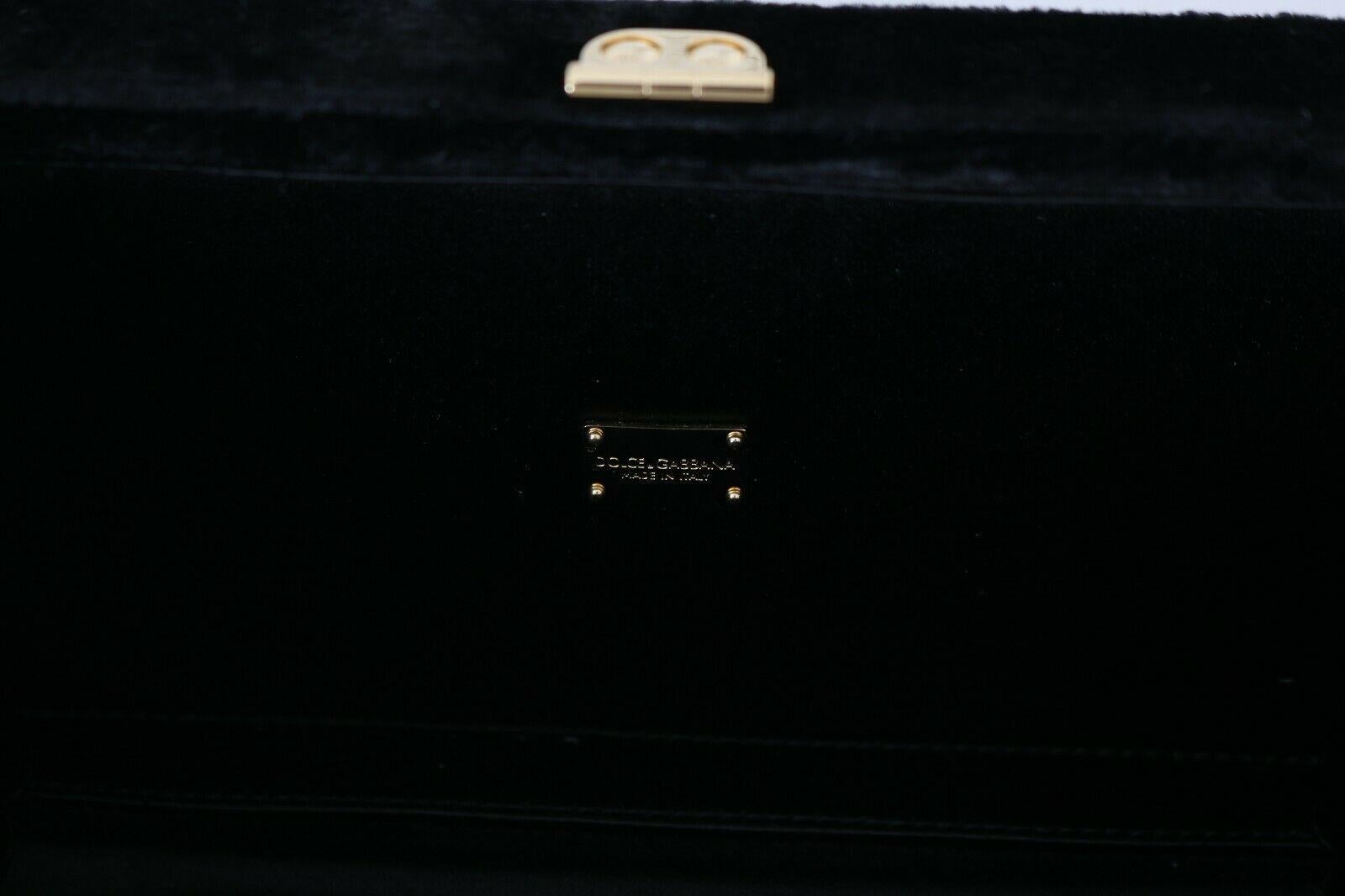 Women's Dolce & Gabbana Black Gold Velvet Floral Box Bag Evening Party Clutch Purse