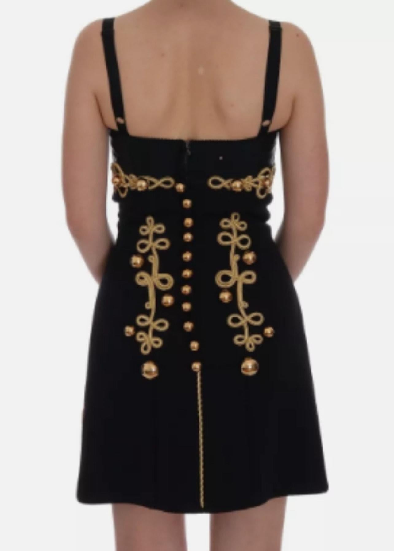Brown Dolce & Gabbana Black & Gold Wool Mini Dress – Fall 2016 Runway For Sale