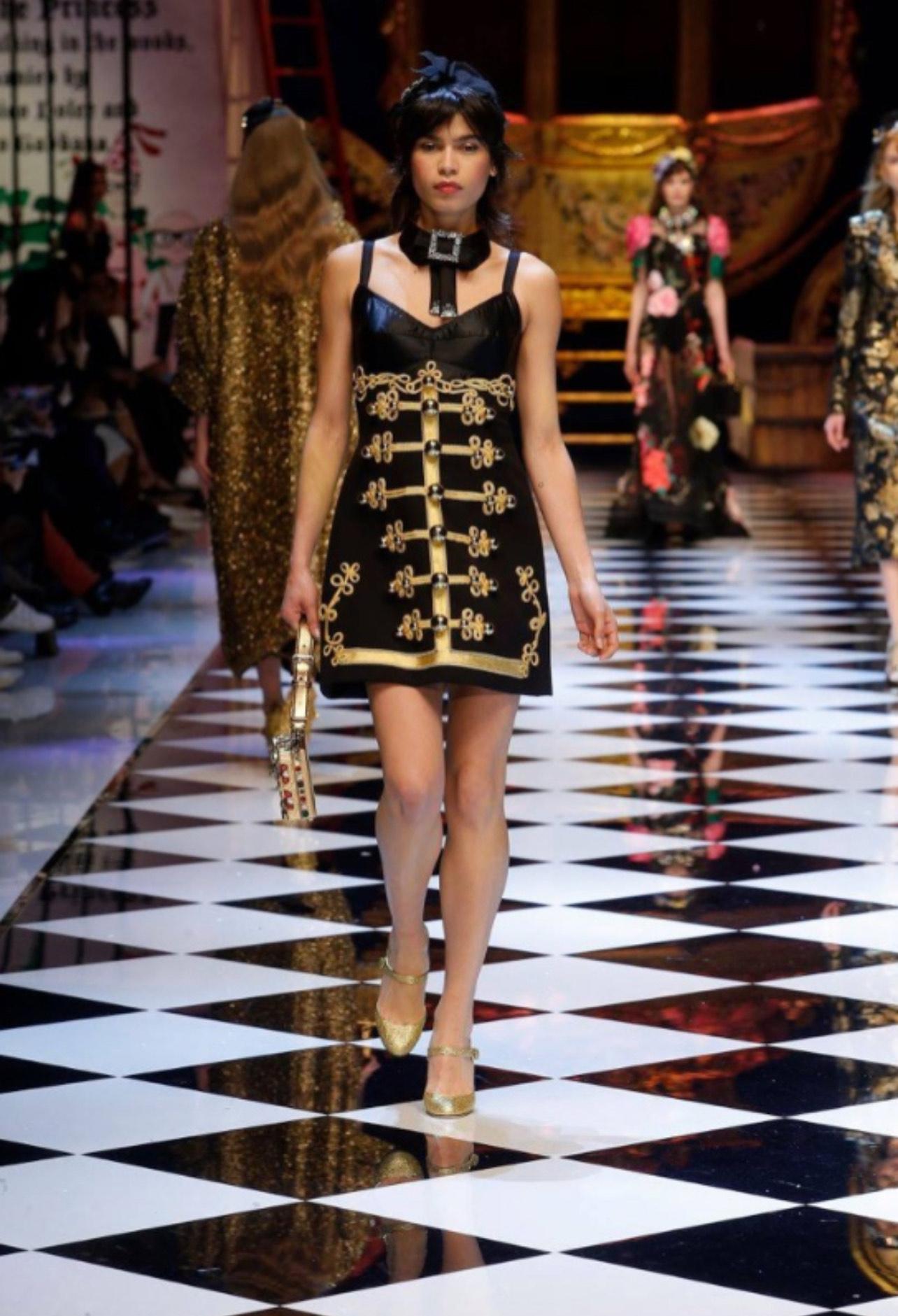 Women's or Men's Dolce & Gabbana Black & Gold Wool Mini Dress – Fall 2016 Runway For Sale