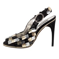 Dolce & Gabbana Black/Golden Ankle Strap Peep Toe Sandals Size 38.5