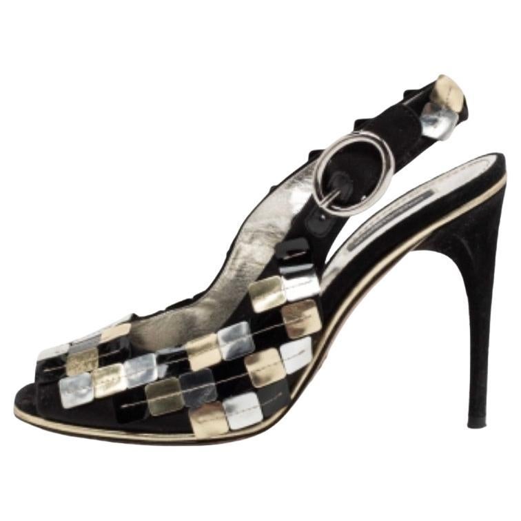 Dolce & Gabbana Sandales noires/dorées à lanières et bouts ouverts à la cheville, taille 38,5