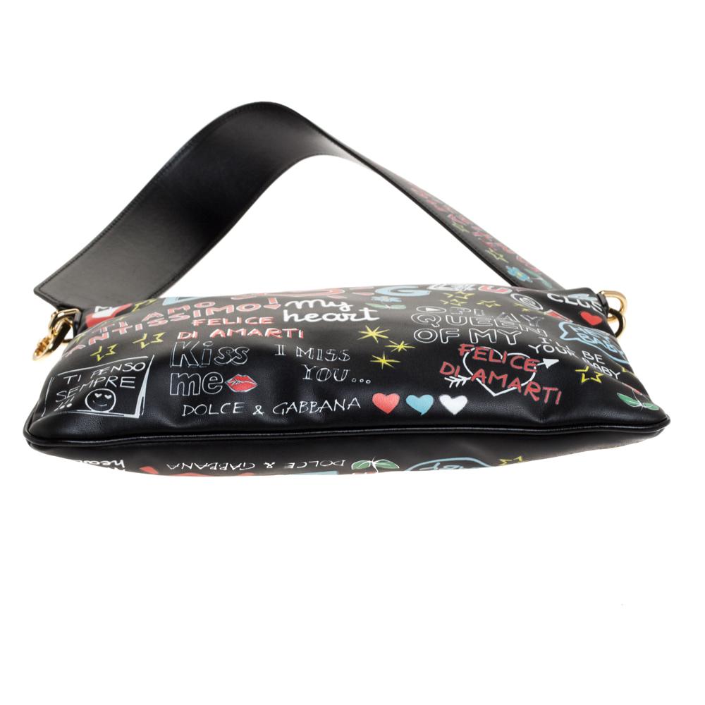 Dolce & Gabbana Black Graffiti Print Leather Cleo Clutch Bag 3