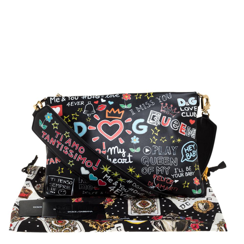 Dolce & Gabbana Black Graffiti Print Leather Cleo Clutch Bag 1