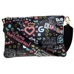 Dolce & Gabbana Schwarz Graffiti Druck Leder Cleo Clutch Tasche