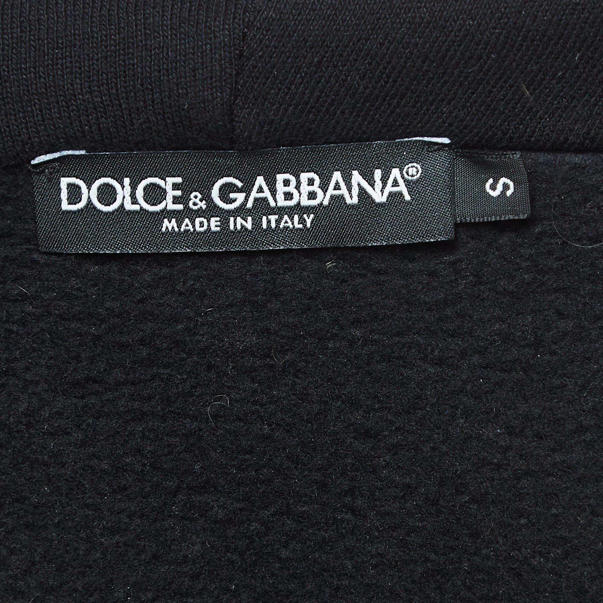 Dolce & Gabbana Black Graphic Print Cotton Blend Hoodie S In Good Condition For Sale In Dubai, Al Qouz 2