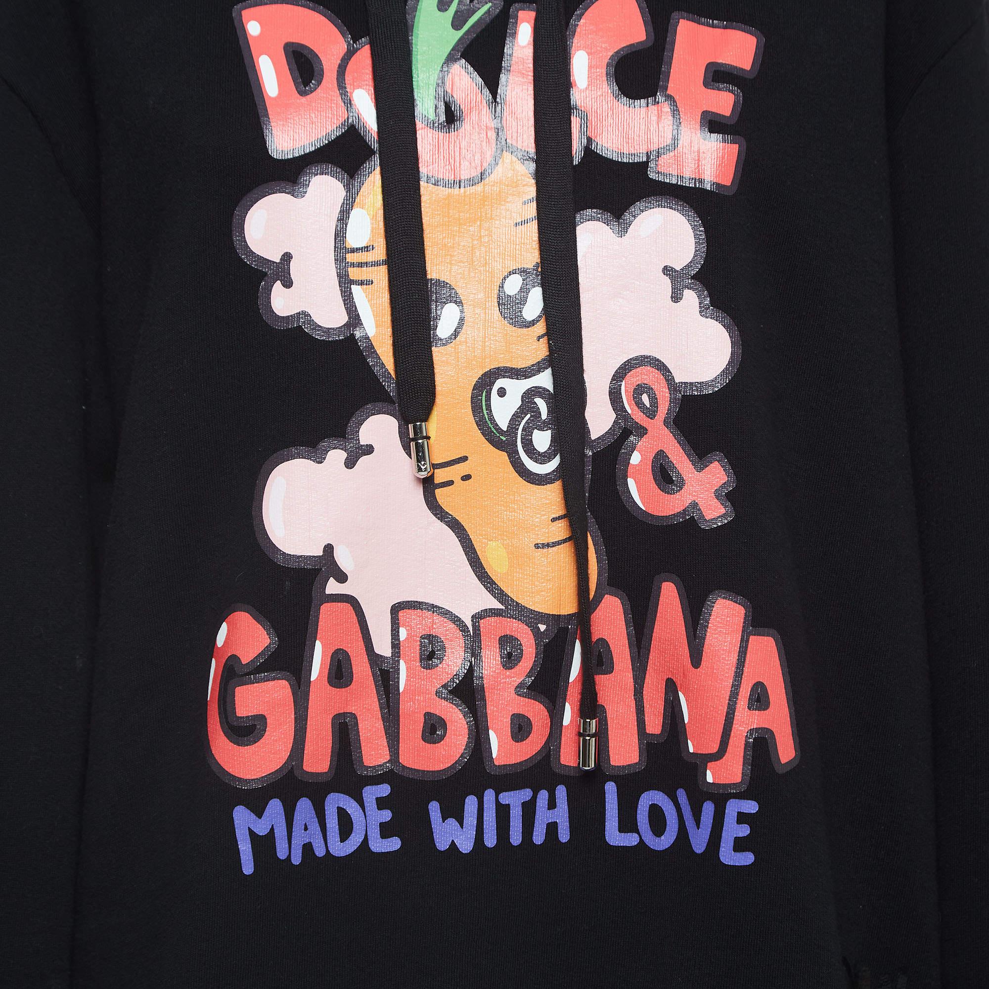 Women's Dolce & Gabbana Black Graphic Print Cotton Blend Hoodie S For Sale