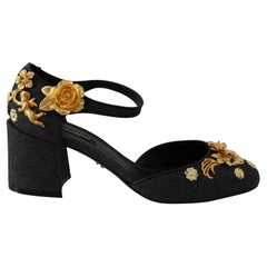 Dolce & Gabbana Black Gray Gold Mary Jane Ankle Strap Shoes Heels Angel Rose