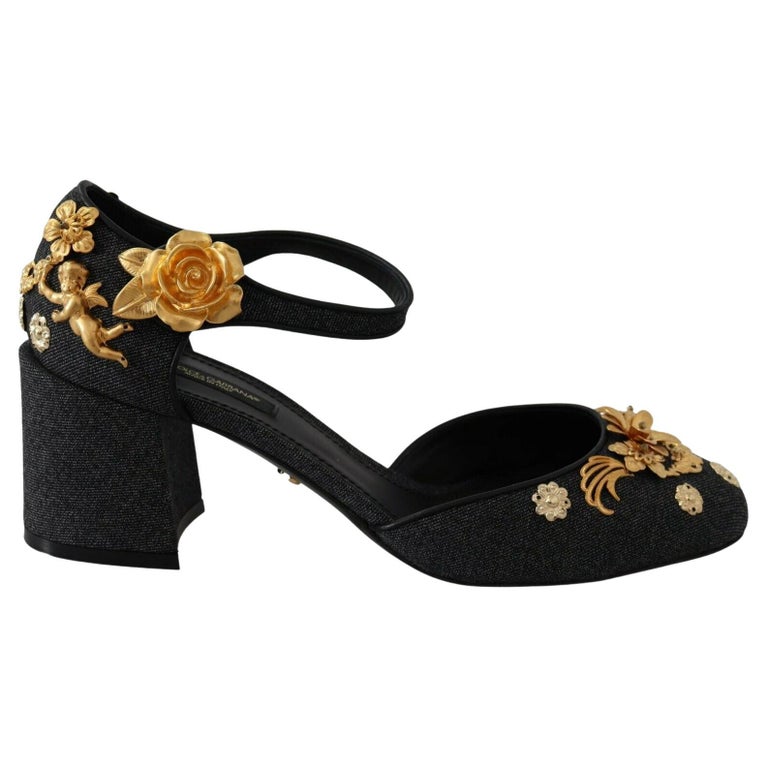 Dolce and Gabbana Black Gray Gold Mary Jane Ankle Strap Shoes Heels Angel  Rose For Sale at 1stDibs