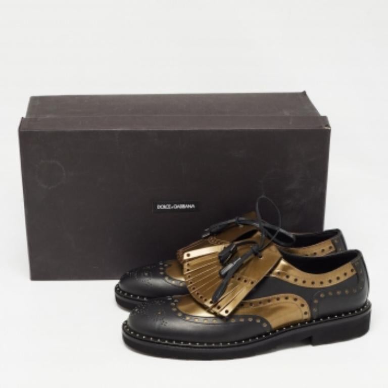 Dolce & Gabbana Negro/Verde Brogue Cuero Flecos Oxfords Talla 41 en venta 6