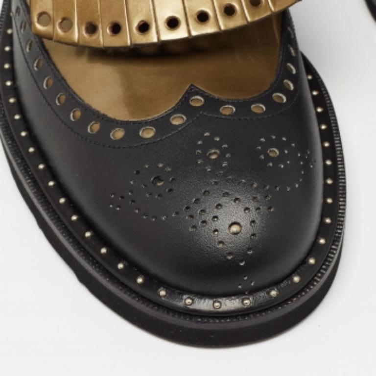 Dolce & Gabbana Negro/Verde Brogue Cuero Flecos Oxfords Talla 41 en venta 1