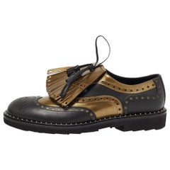 Dolce 
Gabbana Black/Green Brogue Leather Fringe Oxfords Size 41