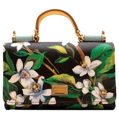 Dolce & Gabbana Schwarz & Grün Floral Leder Sicily Von Tasche